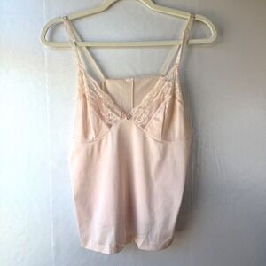 Vintage Peach Lace Trim Camisole Rosette Detail Coquette Balletcore Top Small